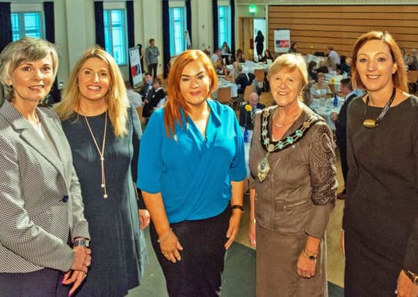 Pictured from left are: Karen Hargan, Director of Organisational Development & Community Planning; Linda Williams, Director of Economic Growth,Tourism & Regeneration; Anne Donaghy, Council Chief Executive; The Mayor, Audrey Wales MBE and Moira Loughran, North East Regional Manager at Invest NI