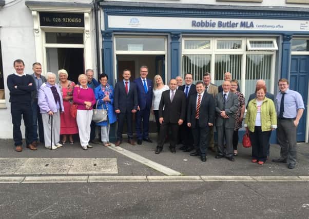 Guests including UUP leader Mike Nesbitt MLA and UUP Chief Whip Robin Swann MLA joined party members, supporters and friends at the formal opening of Lagan Valley UUP MLA Robbie Butlers new constituency office in Lisburns Bridge Street.