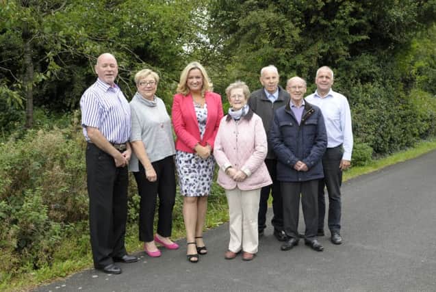 Jo-Anne Dobson MLA pictured on the Scarva Tow Path with members of Scarva & District Community Association, Lennard Anderson (Secretary), Sally McAlpine, Dorothy Duffie, Hugh Grattan, Eddie Duffie and Operations Manager Eric Morton Â©Edward Byrne Photography INBL1639-208EB