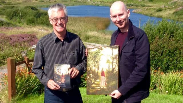 Writer David Dunlop with former pupil David McDowell from Limavady who painted the portrait which features on the front cover of 'The Broken Fiddle'