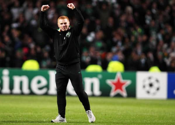 Celtic's Neil Lennon celebrates defeating Barcelona following the UEFA Champions League match at Celtic Park, Glasgow. PRESS ASSOCIATION Photo. Picture date: Wednesday November 7, 2012. See PA story SOCCER Celtic. Photo credit should read: Lynne Cameron/PA Wire.
