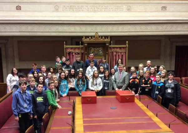 North Antrim DUP MLA Mervyn Storey has welcomed to Stormont pupils from Ballycastle High School and Cross & Passion College.