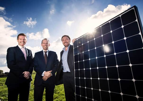 Dale Farm Group Operations Director, Chris McAlinden, alongside Group Chief Executive of Dale Farm Nick Whelan and Chief Executive of CES Energy, Tom Marren.   Pic: Brian Morrison