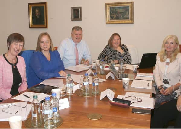 Judges get to to work in deliberating over the shortlist for the 2016 Women in Business Awards. From left, Evelyn Collins, Imelda McMillan, Gary McDonald, Roseann Kelly (chairwoman), Hester Larkin and Ellvena Graham.