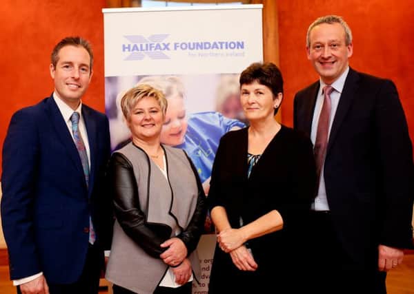 Attending the Halifax Foundation for Northern Ireland reception at Stormont were:  Paul Givan, Minister for Communities; Andrea Huff and Pauline Buller (Aghalee Village Hall) and Hugh Donnelly, Halifax Foundation for Northern Ireland Trustee.