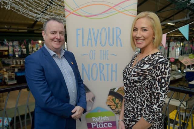 Runner-up Cathy Chauhan from Lough Neagh Eels is pictured with Henderson Foodservice Managing Director at the final of the Flavour of the North competition.