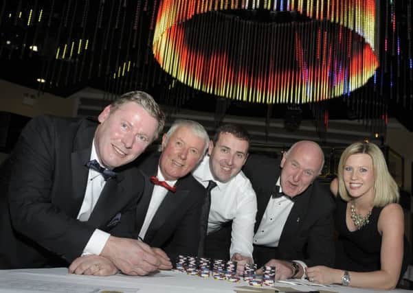 Banbridge Lions Club President Shane Burns and Lions Aidan McElroy, Brian McShane, Brian Nobel and Sarah Robb at their Casino Night in The Belmont Hotel Â©Edward Byrne Photography INBL1642-203EB