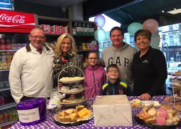 Supporting the coffee morning fundraiser at Fred Elliott Butchers are, from left, Manager Philip Gribbon, Jo-Anne Dobson MLA, Alex Barr, Cody Barr, Cllr Glenn Barr and Kelly Bleakney.