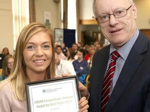 Pictured at the recent DAERA Postgraduate Research Seminar is prize
winner Christina Mulvenna from Ballymena with Dr Lance OBrien