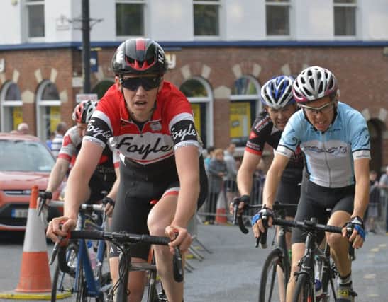Thomas McLaughlin from Foyle Cycle Club leading the early stages of this year's Maiden City Criterium Cycle A4 Race, just one of the many popular events promoted by the local club. DER2316GS014