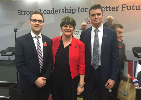 From left: Philip Logan, Arlene Foster and Andrew Wright