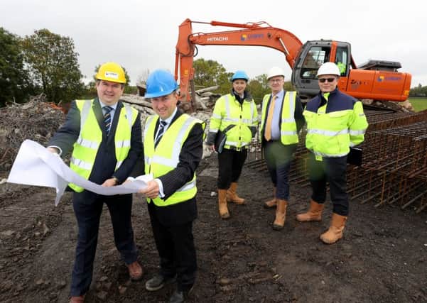 Pictured at the 2.5 acre site on the main A26 between Antrim and Ballymena is Ian Lowry, Senior Contracts Manager for Lowry Building, Brian Donaldson, CEO of Maxol, Allan Pollock (Maxol), John Kennedy (Maxol) and Jim Maneely (Clarman & Co Architects).