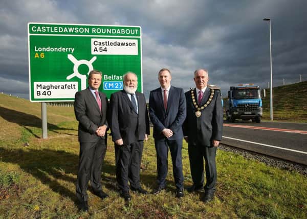 Infrastructure Minister Chris Hazzard has officially opened the A31 Magherafelt bypass representing an investment of Â£35million, following its completion several weeks ahead of schedule.  The new 6 kilometre bypass will improve links for the movement of people, goods and services in the Mid Ulster area to and from the M2, Belfast and north-east.   Minister Chris Hazzard is pictured with Conor Loughery, Transport NI Divisional Manager, Francie Molloy (MP), and Chair of Mid Ulster Council Trevor Wilson.