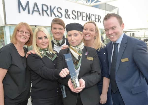 Staff in M&S Lisburn celebrate winning the Fundraising Award at the Pride of M&S Awards 2016. Pictured are (L-R) Elizabeth Moffett, Danielle Tweedie, Catherine Hilland, Krystina Forsythe, Patrice Ash (Store Manager) and Killian Connolly.