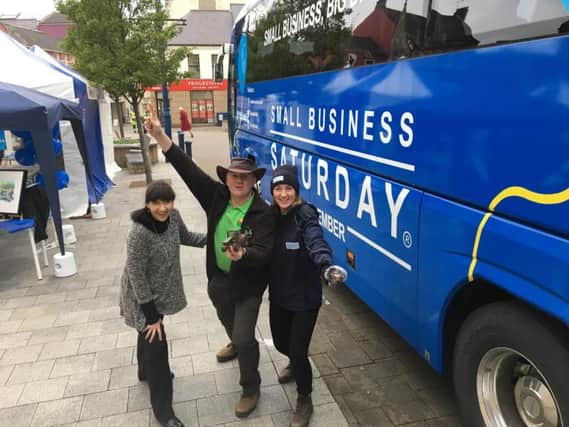Janet Millar from Kiso Arts; Alastair Bell from Muddyfarm Models, and Caitlin Osborne from Small Business Saturday giving the campaign their support.