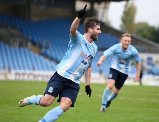 Press Eye - Belfast - Northern Ireland - 29th  October 2016 -Picture by Brian Little/PressEye  Ballymena United  Johnny McMurray celebrates scoring against Ballinamallard United     during Saturday's Danske Bank Premiership match at The Showgrounds. Picture by Brian Little/Press Eye
