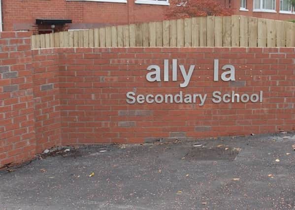 One of the vandalised walls at the entrance to Ballyclare Secondary School. Pic by Ballyclare Photographs. INNT 44-844CON