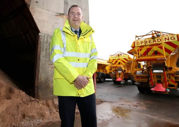 Press Release Image

Press Eye Belfast - Northern Ireland 30th October 2016

Photographer Matt Mackey  / Press Eye 

"Roads Minister Chris Hazzard pictured at the salt barn in Belfast, as he launches his roads winter safety service.  From now until April 2017, 300 staff will be on hand to salt the main road network, supported by a fleet of over 130 gritters and 12 specialist snow blower vehicles."