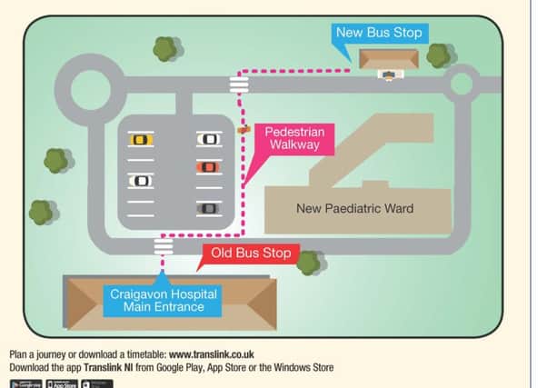 Graphic illustrating the planned bus-stop move at Craigavon Area Hospital.