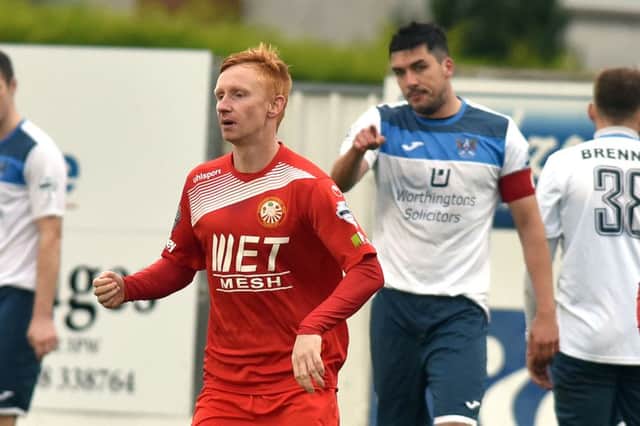 Portadown's Robert Garrett celebrates after equalising during Saturday's game against Ards. Picutre by Tony Hendron/Presseye
