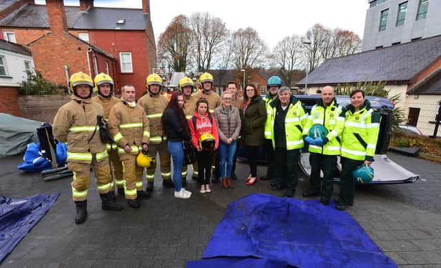 The Northern Ireland Fire and Rescue Service and the Northern Ireland Ambulance Service attended SERCs Lisburn campus to display a mock fatal road traffic collision as part of Road Safety Week 2016. The event was deisgned to promote safer driving and the consequences of driving dangerously.