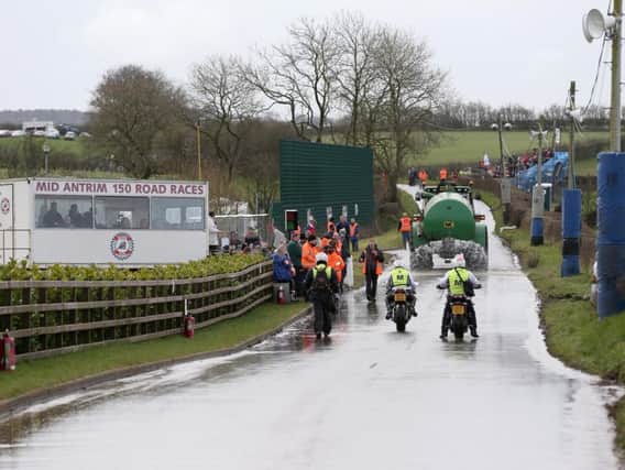 Heavy rain turned the paddock at the Mid Antrim 150 into a quagmire in April.