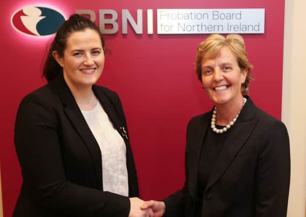 Justice Minister Claire Sugden (left) congratulates Cheryl Lamont on her appointment to Chief Executive of the Probation Board. INBT 48 cheryl