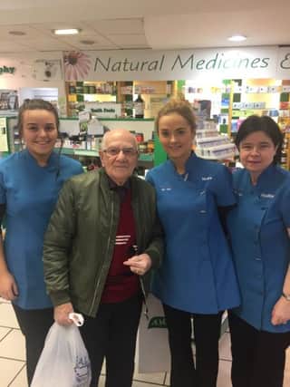 Falls Pharmacy Cookstown is supporting the launch of Age NIs No one should have no one at Christmas appeal which encourages people to look out for older family, friends and neighbours to make sure they are not feeling lonely, particularly during the colder, darker winter days. From left, Ellen McLernon, William Ferguson, Nuala Devlin and Pauline Larmour.