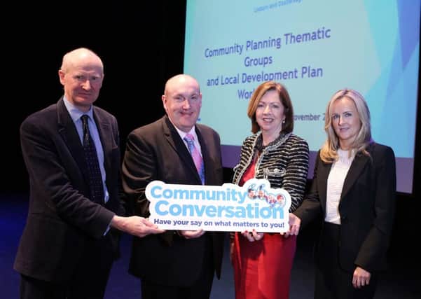 Pictured at the latest Community Planning workshop are Mr John Woods, Stratagem NI; Alderman William Leathem, Chairman of the councils Strategic Community Planning Partnership; Chief Executive Dr Theresa Donaldson and Ms Lois Jackson, Principal Planning Officer.