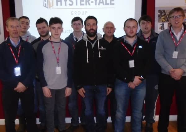 SRC Lecturers Philip Rea and Graham Proctor from the Portadown Campus along with Engineering students and Hyster-Yale employees at their recent industrial visit.