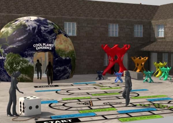 An artisit's impression of the courtyard of the proposed Cool Planet Experience exhibition at Gaelectric's proposed CAES facility in Islandmagee. INLT-49-703-con