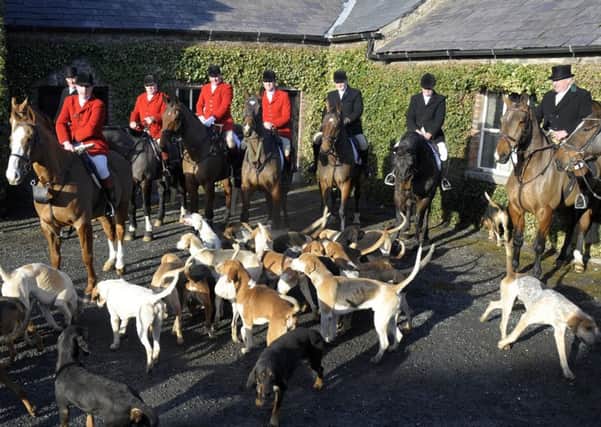 Members of the County Down Hounds assembled at the Downshire Arms for the traditional "stirrup cup" as in days gone by to mark the launch of the hotel's 200th anniversary celebrations. Pic by Paul Byrne Photography INBL1647-209EB