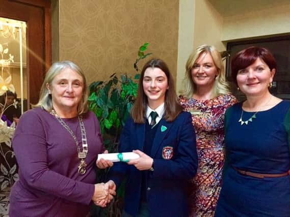 Rotary Club of Coleraine president Sue MacLaughlin congratulates Ruth Mullan, Coleraine Grammar, on her selection for the Rotary Ireland Youth Leadership programme. Also included are Heather Burns, Secretary of the club and Julie Irwin from recruitment company Purple Patch.