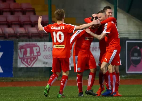 Cliftonville's Jude Winchester celebrates his goal.