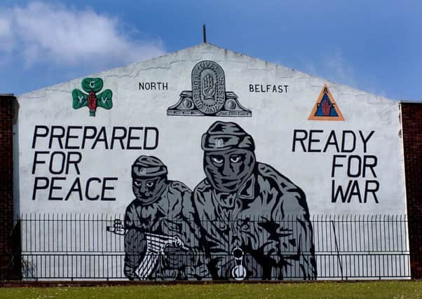 A huge, long-standing UVF display at Mount Vernon, north Belfast. It is among those included in the Housing Executive list of murals on its properties.