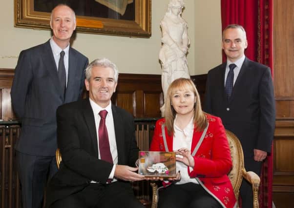 Pictured at the results launch event at Belfast Harbour Offices are (from left): Mike Mullan, Moy Park Executive Director; Gary Flaherty, Landfill Manager, Alpha Resource Management; Minister for Agriculture, Environment and Rural Affairs, Michelle McIlveen and Chris Conway, CEO Translink and Chair of Business in the Community Environment Leadership Team.