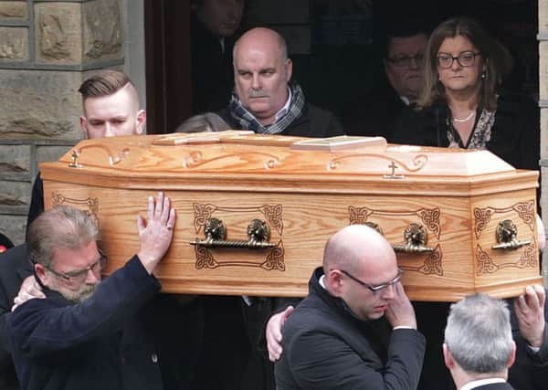 The funeral of former nun Loreto Douglas at Thornhill Chapel in Londonderry on Monday. She was killed in a crash on the Glenshane Pass last week. Picture Margaret McLaughlin