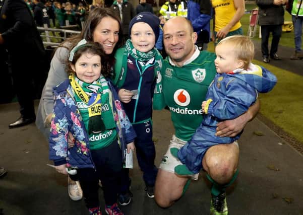 Ireland's Rory Best celebrates with his wife Jodie and children from (L-R) Penny, Ben and Richie. Pic: INPHO/Dan Sheridan