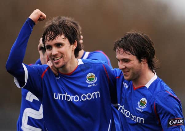 Linfield's Paul Munster celebrates scoring for Linfield. 
Photo Charles McQuillan/Pacemaker