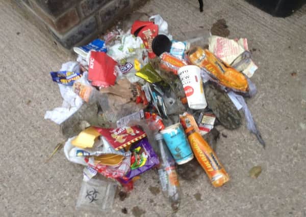 Some of the litter Audrey Beckett recently picked up along one roadside during the short walk from her local shop.