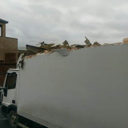 Damage caused to lorry after it collided with a bridge in Banbridge.