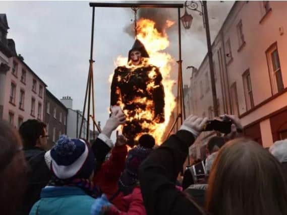 The effigy of Lundy goes up in flames.
