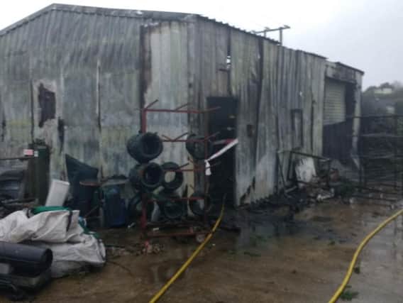 The roof of the shed collapsed in the blaze