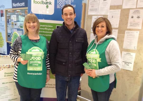Martin, Julie and Nicola from Bank of Ireland who volunteered to help Newtownabbey Foodbank. INNT 50-800CON