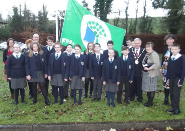 Mrs A Clarke, Mr S Clarke, Mr B Bloomfield (Mayor of Lisburn and Castlereagh), Mrs R Bloomfield (Lady Mayoress) and  Mrs B Green (Principal) with pupils at Beechlawn School.