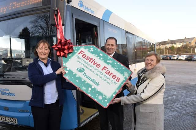Karen Hoey, Translink is pictured with The Mayor of Mid and East Antrim Borough, Councillor Audrey Wales MBE, as they launch Translinks latest festive travel offers.