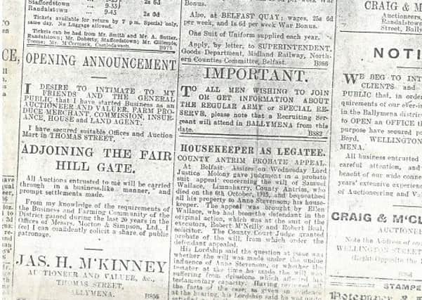 A newspaper clipping of the establishment of McKinneys 100 years ago. (image kindly submitted)
