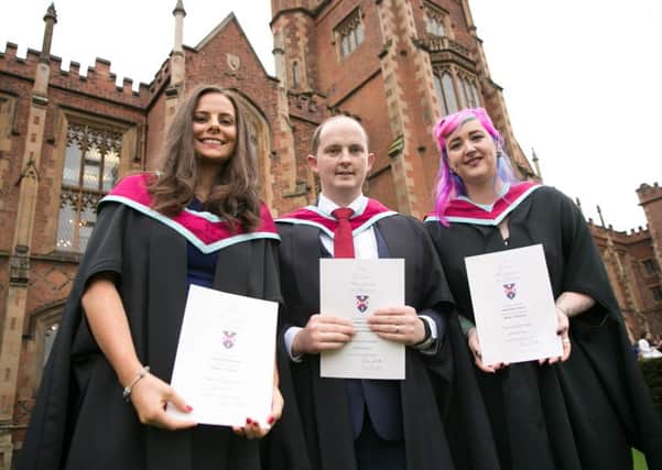 Almac employees Laura McGee, Robert Elliott and Alison Quinn were are among the first students to graduate from a new MSc Pharmaceutical Analysis degree at Queens University. They were supported by Almac, which has contributed vital input to the course to encourage students to continue studying science, in particular chemistry.