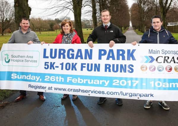 Tony McKeown of event sponsors CRASH Services, Deirdre Breen, Lurgan Friends of Southern Area Hospice group, David Wilson, Joint Organiser and Ciaran Woods from House of Sport.