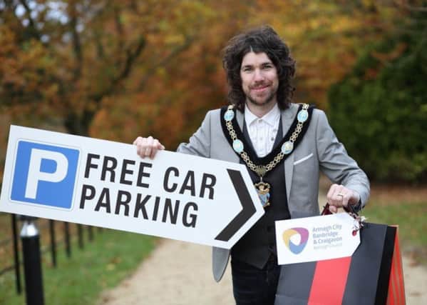 Lord Mayor Garath Keating pictured promoting the council's free parking scheme in the run up to Christmas.